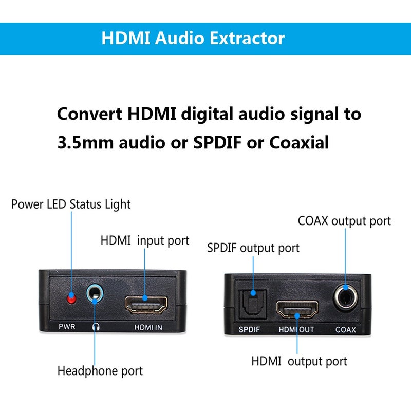 Wiistar HDMI Audio Extractor HDMI to HD and Optical TOSLINK SPDIF Coaxial + 3.5mm Stereo Splitter Converter for DVD HDTV PS4 - Image 2